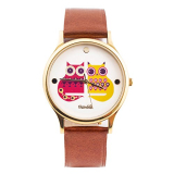 Chumbak Teal Bestie Cats Women’S Leather Wrist Watch – Brown