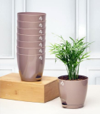 Nurturing Green® Combo Of 8 Mocha Self Watering Plastic Pots For Plants | Low Maintenance Plant Pots For Indoor & Garden Décor (4.5 Inch Wide*4.33 Inch High) -[Plants Are Not Included]