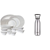 Larah By Borosil Classic Opalware Dinner Set, 27-Pieces, White+Borosil – Stainless Steel Hydra Bolt With Handle – Vacuum Insulated Flask Water Bottle, 1.5L