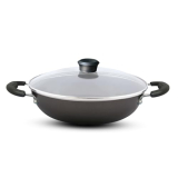 Nirlep Sakhi Kadhai 24 Cm With Glass Lid| Non-Stick Kadhai| Induction Kadhai| Easy Grip Handle| 2-Layer Pfoa| Easy To Clean| Black