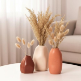 Purezento Rustic Ceramic Bud Vase – Set Of 3 | Centerpiece & Showpiece For Home Decor, Living Room, Bookshelf & Tabletop Styling | Decorative Vase For Pampas Grass, Dried & Artificial Flowers