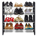 Flipzon 4 Shelves Shoe Rack, 12 Pairs, Metal & Plastic (Small) (Rustproof) (Black & White)