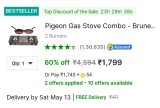 Pigeon Gas Stove Combo at ₹1,799100 Instant Cashback Pay Via Paytm Wallet