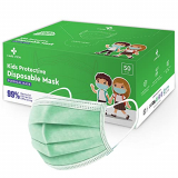 Careview Kids 4 Ply Disposable Surgical Face Masks Pack Of 50, Green Color, Pfe>95%,Bfe>99%, Sitra, Bis (Isi), And Ce Certified (Kids-4Ply-Mask)