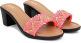 Action Women’S Knitted Mule Sandals| Block Heel 10Cm| Peep-Toe Design_Pink_7