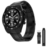 Fire-Boltt Avalanche Stainless Steel Smart Watch With Free Silicone Strap, 2 Watch Looks – Sporty & Fomal, Bluetooth Calling With 1.28” Hd Display, 2 Button Pushers (Black)
