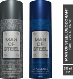 Denver Combo Of Man Of Steel Drill + Challenge Long Lasting Deodorant Spray  –  For Men(400 Ml, Pack Of 2)