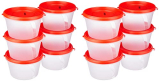 Amazon Brand – Solimo Nestable & Stackable Polypropylene Container Set, Round, 750 Ml, Set Of 12, Red