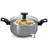 Milton Pro Cook Blackpearl Non-Stick Aluminium Biryani Pot/Casserole/Handi/Stock Pot With Glass Lid, 24 Cm, 4.5 Litres, Cook-N-Serve Bowl, Gas And Induction Friendly, Grey, 1 Years Warranty