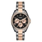 Timex Analog Watch For Woman With Black Round Dial & Two Tone Stainless Steel Bracelet Band Water Resistant Women’S Wrist Watches – Twel253Smu03