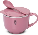 Jaypee Plus Steel Soup Bowl Stainless Steel Soup Bowl With Lid & Spoon Holder Souptok Pink(Pack Of 3, Pink)