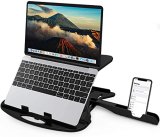 Striff Laptop Stand, Multi-Angle Adjustable Laptop Riser With Foldable Legs And Phone Holder, Ventilated Notebook Stand Tray For Macbook, Desktop Computer, Tablet(Black)