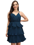 Funday Fashion Women Layered Blue Dress (Small, Petrol Blue)