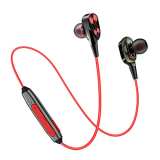 Ptron Bt Boom Dual Driver In-Ear Wireless Bluetooth Headphones With Mic – (Black And Red)
