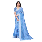 Sidhidata Women’S Printed Cotton Linen Saree With Unstitched Blouse Piece (Elephant-Sky-Blue_Sky Blue_Free Size)