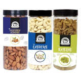 Wonderland Foods (Device) Healthy Dry Fruits Combo Pack 1.5Kg (500G X 3)|Almonds (Np),Cashews (W-320),Long Green Raisins Jar|Nutritious & Delicious High In Fiber & Boost Immunity