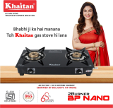 Khaitan 2 Burner Bp Nano Ms Black Glass Manual Gas Stove(2 Burners)