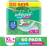 Whisper Ultra Clean Xl+ Hygiene & Comfort Sanitary Pad(Pack Of 60)