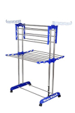 Mega Stand Clothes Drying Rack, 2-Tier Collapsible Rolling Dryer Clothes Hanger Adjustable Large Stainless Steel Garment Laundry Racks With Foldable Wings Indoor For Outdoor And Indoor Balcony, Bedroom (Blue)