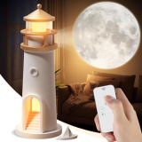 Desidiya Lighthouse Lamp Galaxy Moon Projector Lamp Night Light LED Light with Remote, 4 Brightness Levels, Timer, USB Rechargeable Tabletop Light for Kids Bedroom & Aesthetic Room Decor