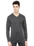 Macroman Hotmax Thermal V-Neck Full Sleeves For Men With Warmth-Retaining Cotton Poly Interlock Knit Innerwear, Black Melange, S, Pack Of 1