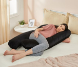 Amazon Basics Full Body U-Shaped Pregnancy Pillow For Maternity & Baby Nursing | Abdomen, Hip, Spine, Neck & Head Support Cushion Velvet Outer Cover With Zip (Black)