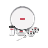 Storehaus Stainless Steel 6 Pc (1 Thali+2 Katori+1Glass+1 Spoon+1 Halwa Plate) Kitchenware Set Ideal For Home, Restaurants And Family Use, Silver