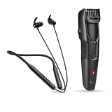 Syska Ht200 Pro Beardpro Cordless Rechargeable Trimmer With 20 Length Settings; 45 Min Runtime (Black) And He3500 Bluetooth Neckband (Black).