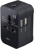 Rts Dual Usb Universal Travel Adapter, International All In One Worldwide Travel Adapter And Wall Charger With Usb Ports With Multi Type Power Outlet Usb 2.1A,100-250 Voltage Travel Charger (Black)