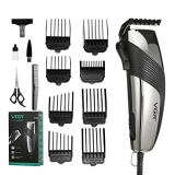 Vgr V-121 Professional Hair Clipper With Self Sharpening Blades, 8 Guide Combs, Scissors, Comb, Taper Lever Adjustments For Close Cut Trimming For Men, Corded (Black)