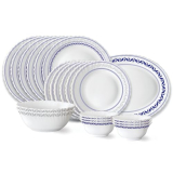 Larah By Borosil Jazzblue Fluted Series Opalware Dinner Set | 21 Pieces For Family Of 6 | Microwave & Dishwasher Safe | Bone-Ash Free | Crockery Set For Dining & Gifting | Plates & Bowls | White