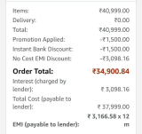 Samsung 1.5 Ton 5 Star Inverter Split AC at ₹37,999 (Effectively)Apply ₹1500 Off Coupon + ₹1500 Off with HDFC CardsTIP : Apply 12 months no cost EMI and cancel EMI after delivery.Effective price will be ₹34900