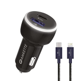 Amkette Power Pro 2 Port 36 Watts Iphone Car Charger With Pd Type C And Quick Charge 3.0 & Free Type C To Lightning Braided Cable, 1 Year Warranty (Black)