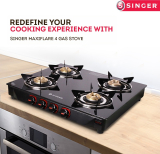 Singer Maxiflare 4 Gs Glass Manual Gas Stove(4 Burners)