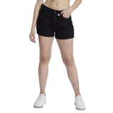 Spykar Women Black Cottom Slim Fit Above Knee Length Denim Shorts