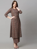 Preeticreation Women Block Print A-Line Kurta(Brown)