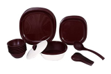 Signoraware Plastic Double Wall Square Dinner Set, Maroon, 27-Pieces