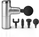 Lifelong Llgm45 Mini Gun Massager With 4 Heads| Deep Tissue Percussion Muscle Massager For Pain Relief & Recovery, Portable Handheld Electric Fascial Gun Massager(Silver)