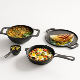 Lifelong Cast Iron Cookware Combo Set | 4-Piece Pre-Seasoned – Tawa (30cm), Kadhai (24cm), Fry Pan (20cm) & Tadka Pan | Naturally Non-Stick | Gas & Induction Compatible, Black