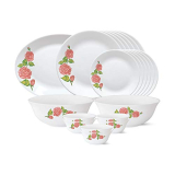 Larah By Borosil Rose Gold Tiara Series Opalware Dinnerset | 21 Pieces For Family Of 6 | Microwave & Dishwasher Safe | Bone-Ash Free, Crockery Set For Dining & Gifting | Plates & Bowls, White
