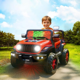 Kidsmate Power Ride Battery Operated Baby Car Jeep For Kids | 4 Wheel Remote Control Car With Rgb Lights, Music & 12V Rechargeable Battery | Perfect Ride-On Toy For Boys & Girls Ages 3-8 Yr (Red)