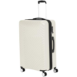 Amazonbasics 2 Piece Geometric Hard Shell Expandable Luggage Spinner Suitcase Set – Cream