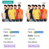 Pack of 5 T-shirt at ₹399Pack of 3 T-shirt at ₹299LOWEST PRICE SINCE LAUNCH