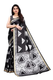 Ishin Women’S Art Silk Black & White Printed Saree With Blouse Piece
