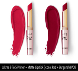Lakmé 9To5 Primer + Matte Lip Color(Burgundy Passion + Iconic Red, 7.2 G)
