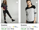 Roadster Women’s T Shirts upto 90% off starting at ₹174