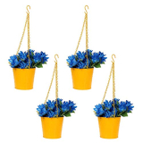 Klassic Hanging Bucket Style Metal Planter Pot With Chain (Yellow, Set Of 4)