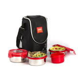 Cello Max Fresh Click Stainless Steel Lunch Box Set, 4-Pieces, Red