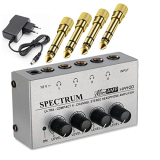 Spectrum Ha400 Headphone Amplifier 4 Ch Channel Metal Audio Stereo Amplifier, Mini Earphone Splitter With Power Adapter And 4Pcs 3.5Mm To 6.35Mm Jack Stereo Aux Converter – Trs Input Trs Headphones Output For Music Mixing Recording Studio Monitoring