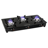 Lifelong 3 Burner Gas Stove Top for Kitchen – Manual Ignition Cooktop Modern Glass Stove for Modular Kitchen, ISI Certified & Compatible with LPG – 1 Year Manufacturer’s (Black, LLGS18)